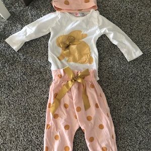 18 months pink and gold bunny pants/top/headband